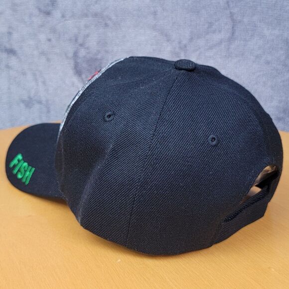 Embroidered Shut Up & Fish Fishing Hat Black Adjustable Hook & Loop Trucker Cap - Picture 8 of 16